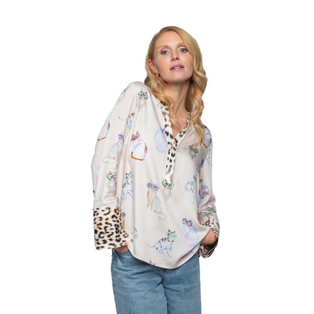 Emily van den Bergh Damen Shirtblusen Cat-Print