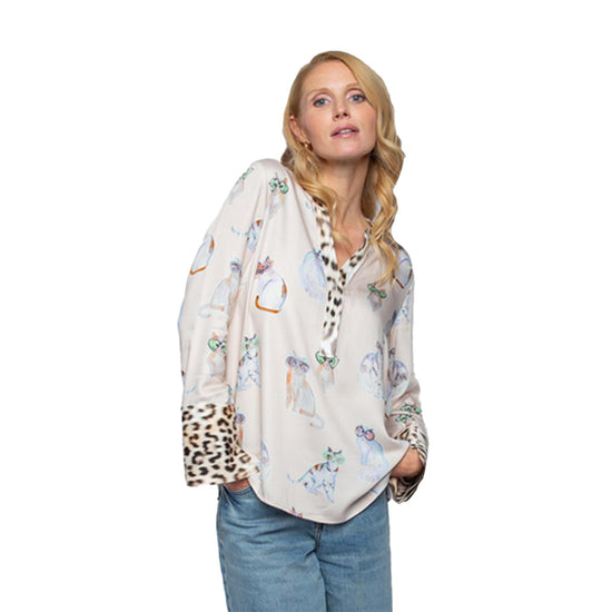 Emily van den Bergh Damen Shirtblusen Cat-Print