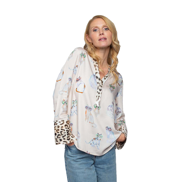 Emily van den Bergh Damen Shirtblusen Cat-Print