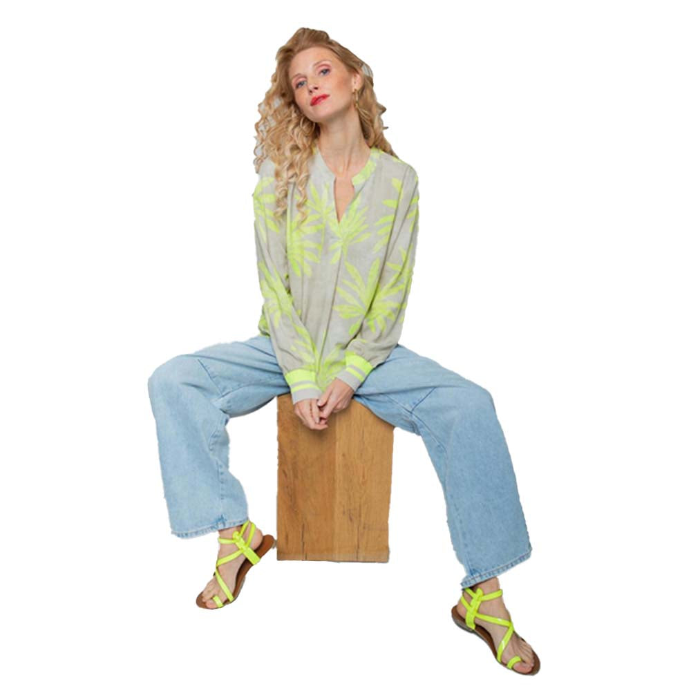 Emily van den Bergh Damen Shirtbluse lemon palm trees