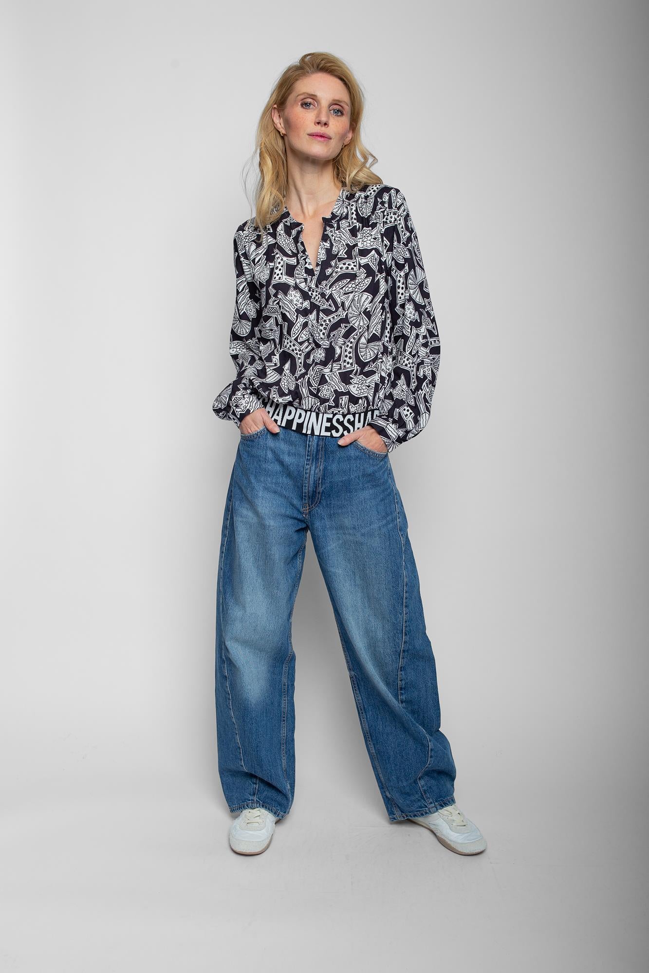 Emily van den Bergh Damen Bluseshirt – schwarz-weiß