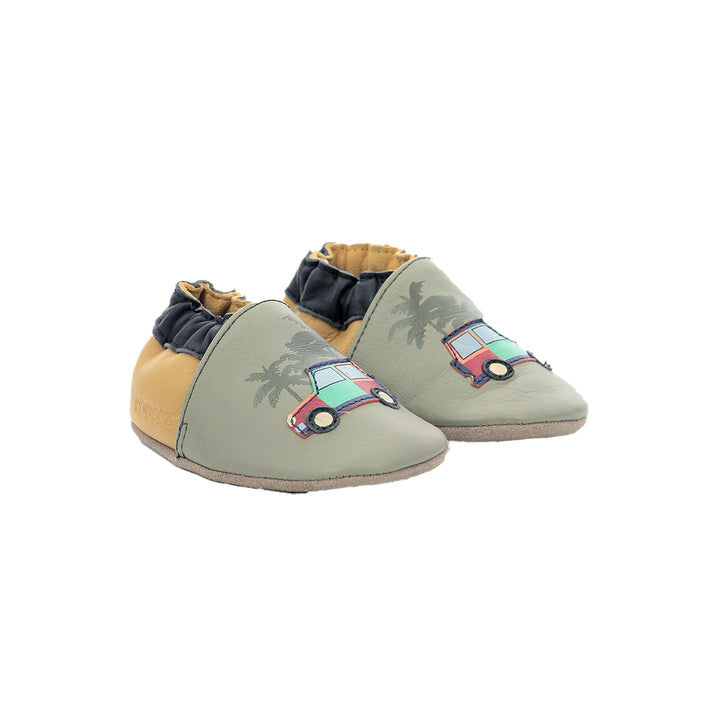 ROBEEZ Baby/Kinder Hausschuhe/Krabbelschuhe RAINBOW CAR KAKI YELLOW