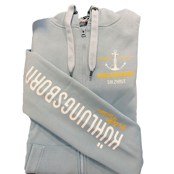 Salzhaut Herren Kapuzen-Sweatjacke Breker "Kühlungsborn" Print: white-neon orange