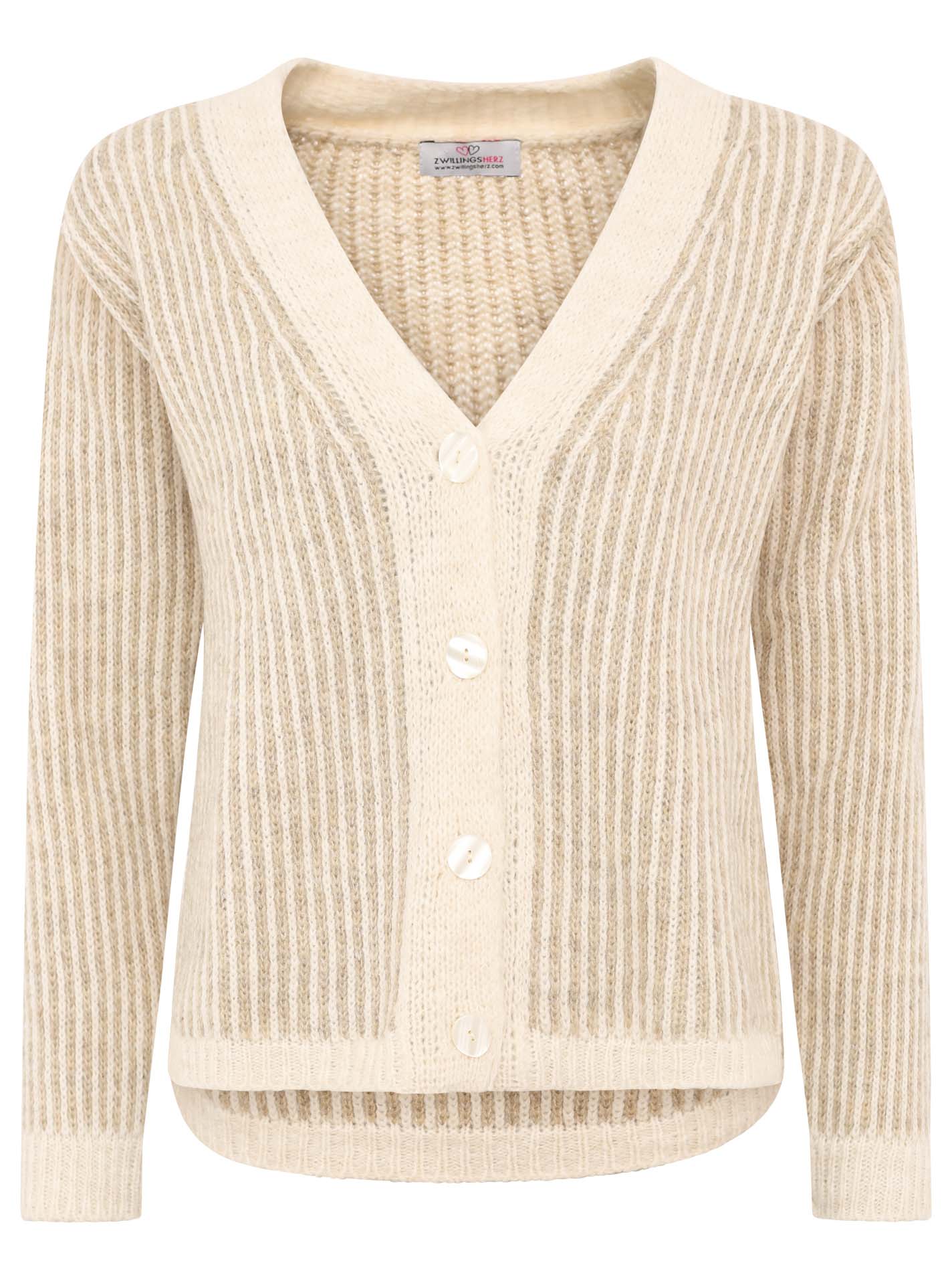 Zwillingsherz Damen Strick Cardigan Flausch "Kleine Streifen"