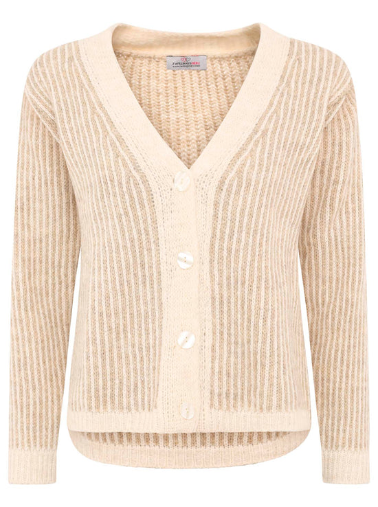 Zwillingsherz Damen Strick Cardigan Flausch "Kleine Streifen"