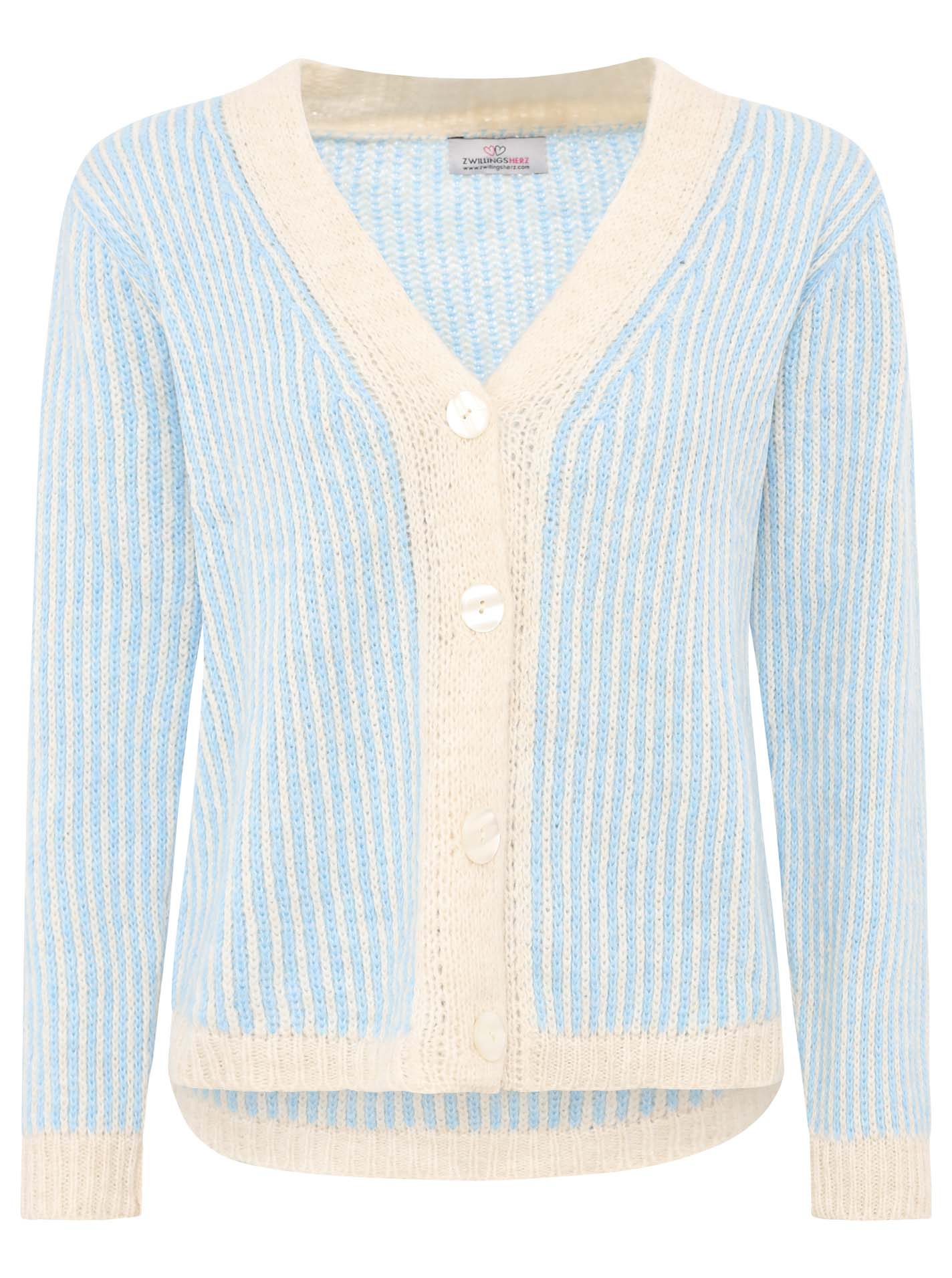 Zwillingsherz Damen Strick Cardigan Flausch "Kleine Streifen"