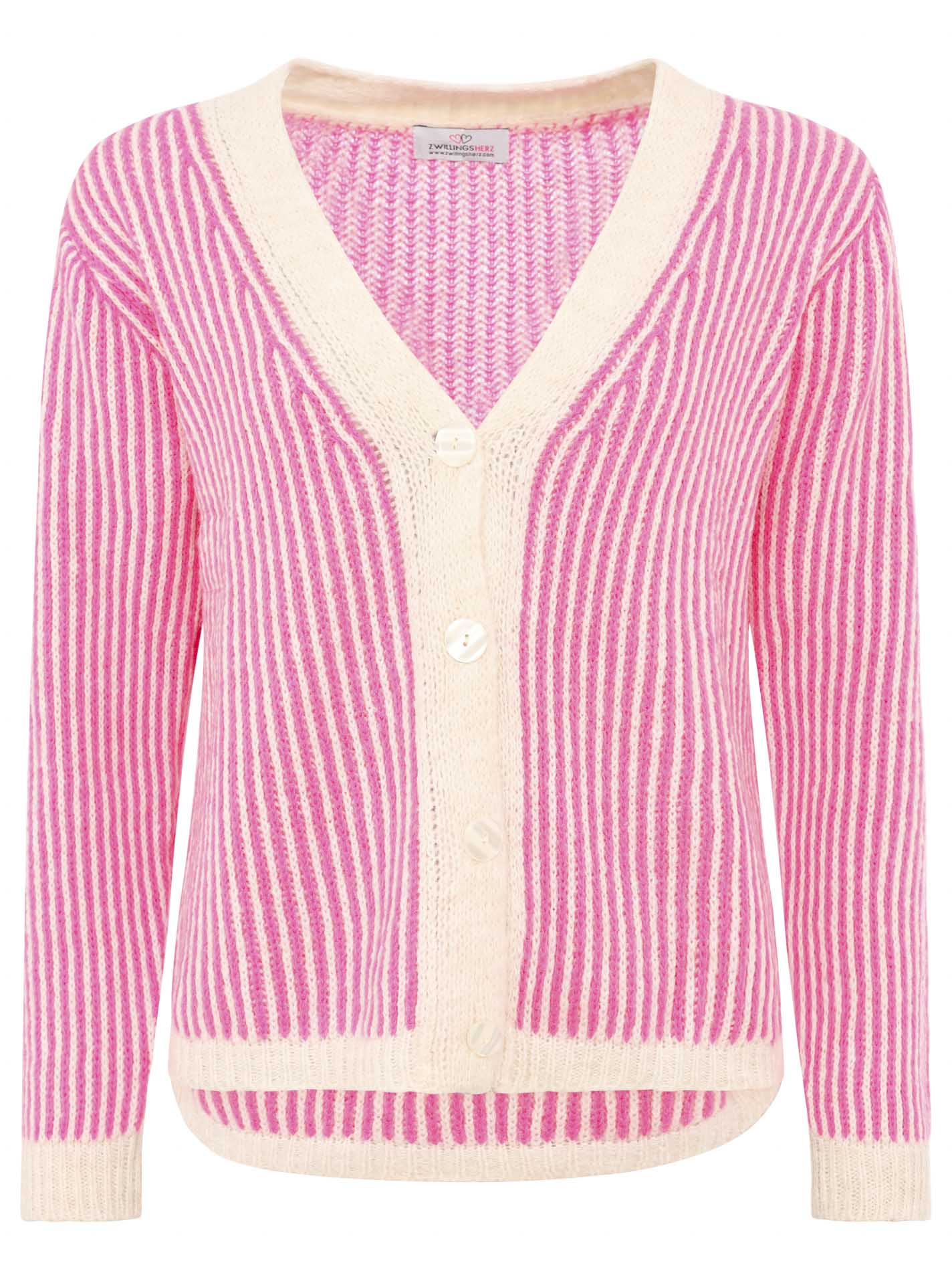 Zwillingsherz Damen Strick Cardigan Flausch "Kleine Streifen"
