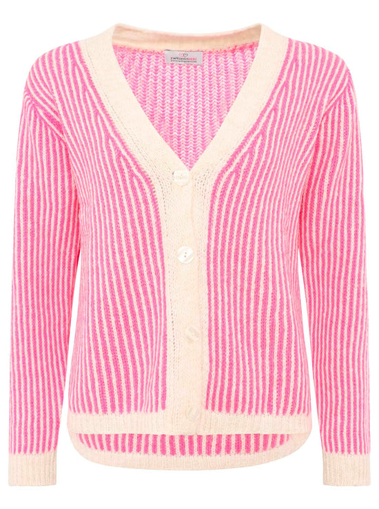 Zwillingsherz Damen Strick Cardigan Flausch "Kleine Streifen"