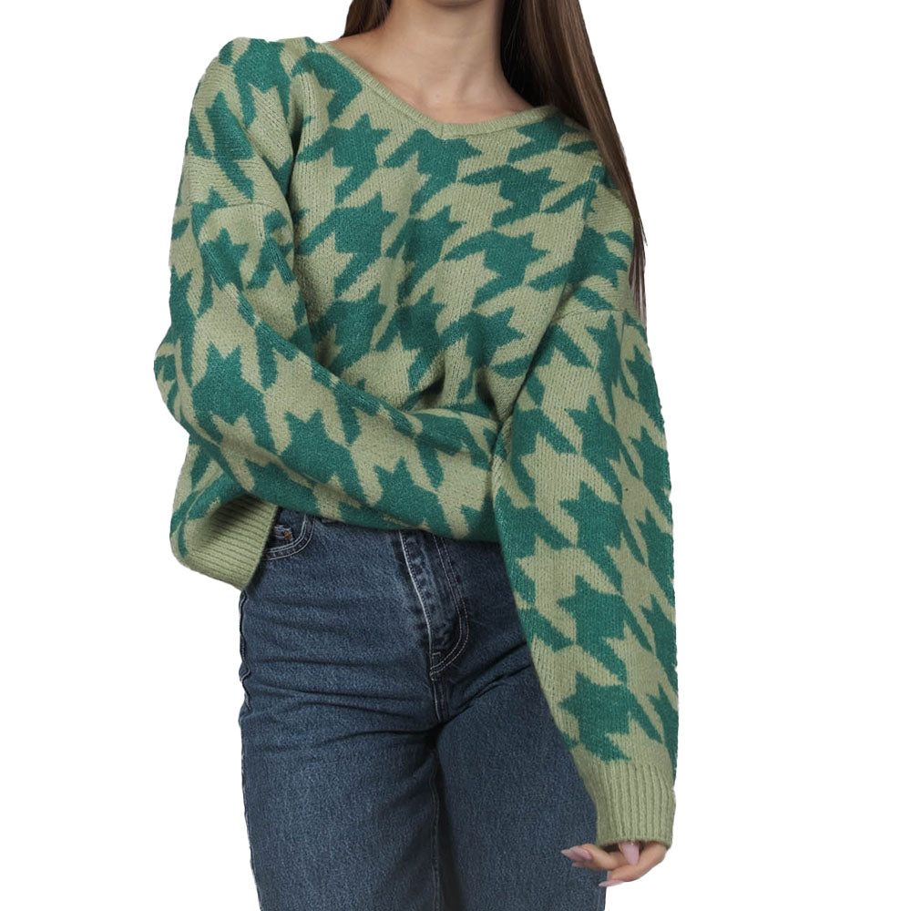 Kleinigkeit Damen Strickpullover Wollma Dreieck Hahnentritt