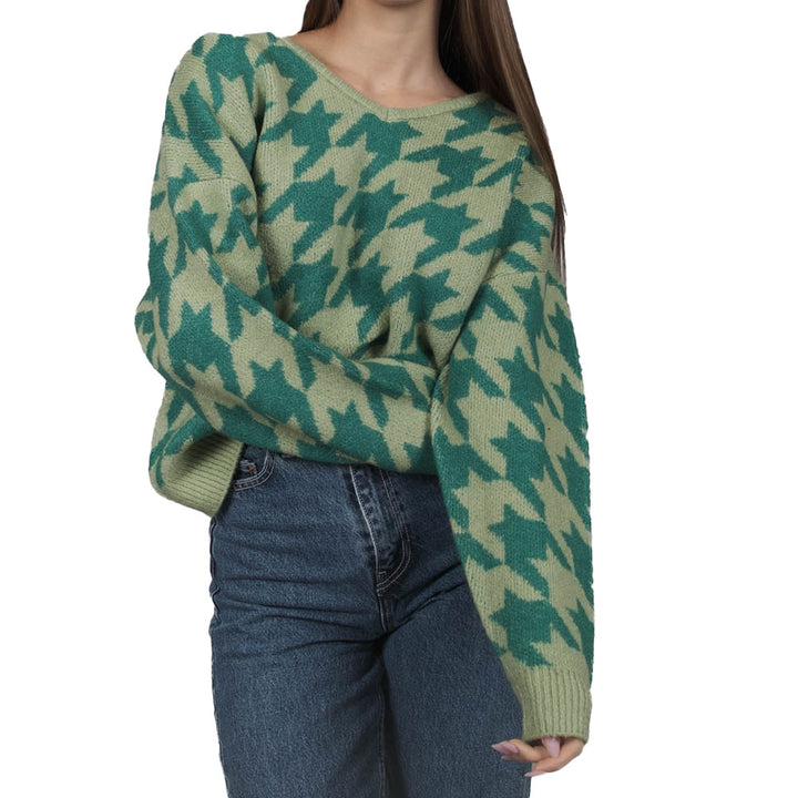 Kleinigkeit Damen Strickpullover Wollma Dreieck Hahnentritt