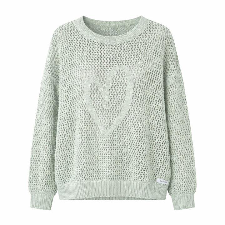 Kleinigkeit Damen Strickpullover Open Heart Crewneck – matcha green
