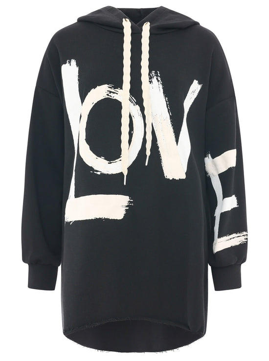 Zwillingsherz Damen Sweat Oversize Hoodie BW "Love"