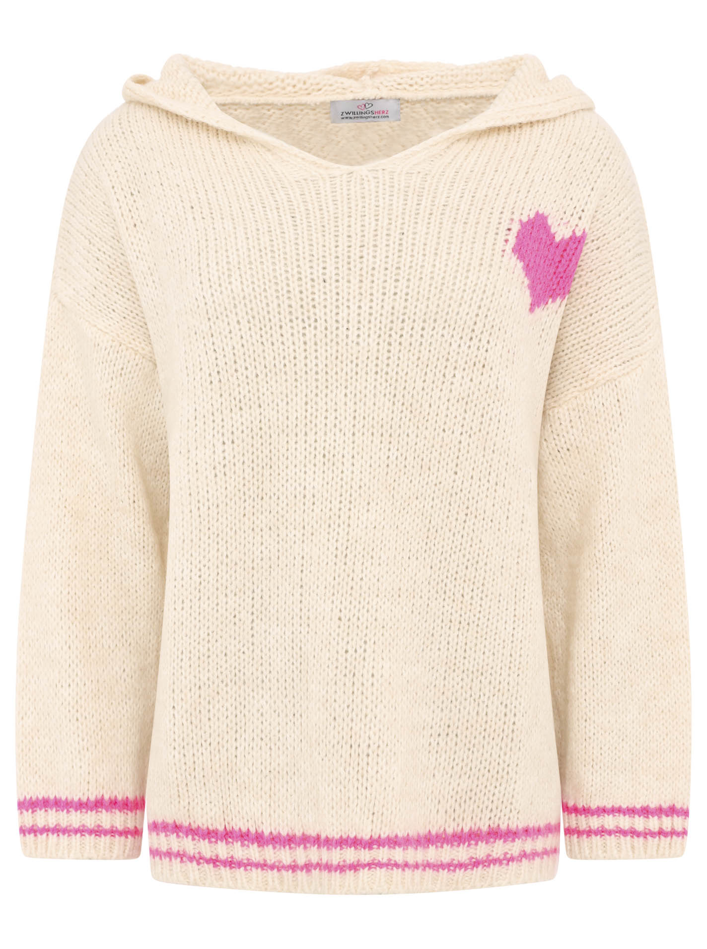 Zwillingsherz Damen Pullover Oversize Strick Hoodie "Herz"
