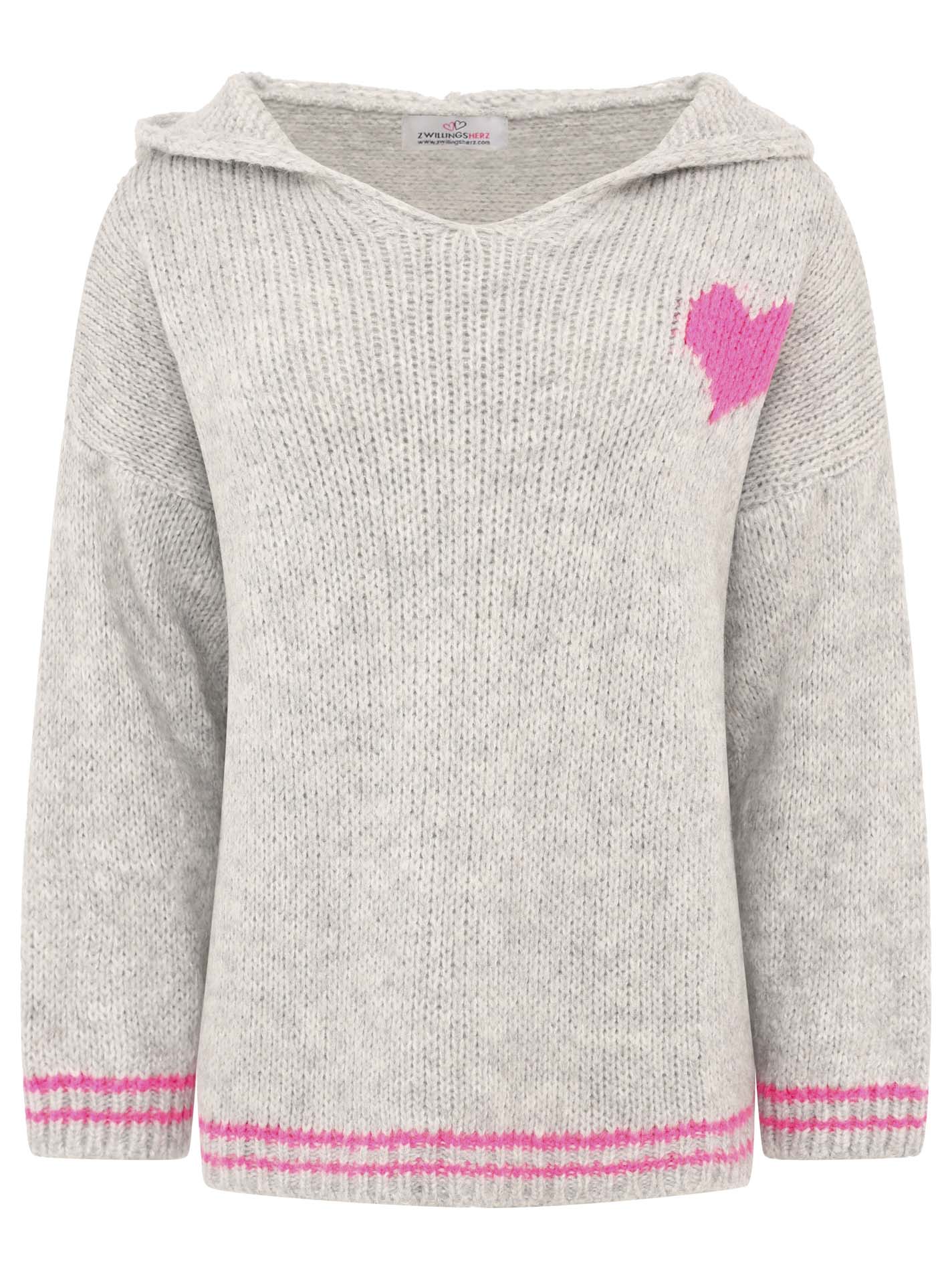 Zwillingsherz Damen Pullover Oversize Strick Hoodie "Herz"