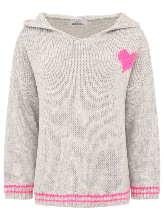 Zwillingsherz Damen Pullover Oversize Strick Hoodie "Herz"
