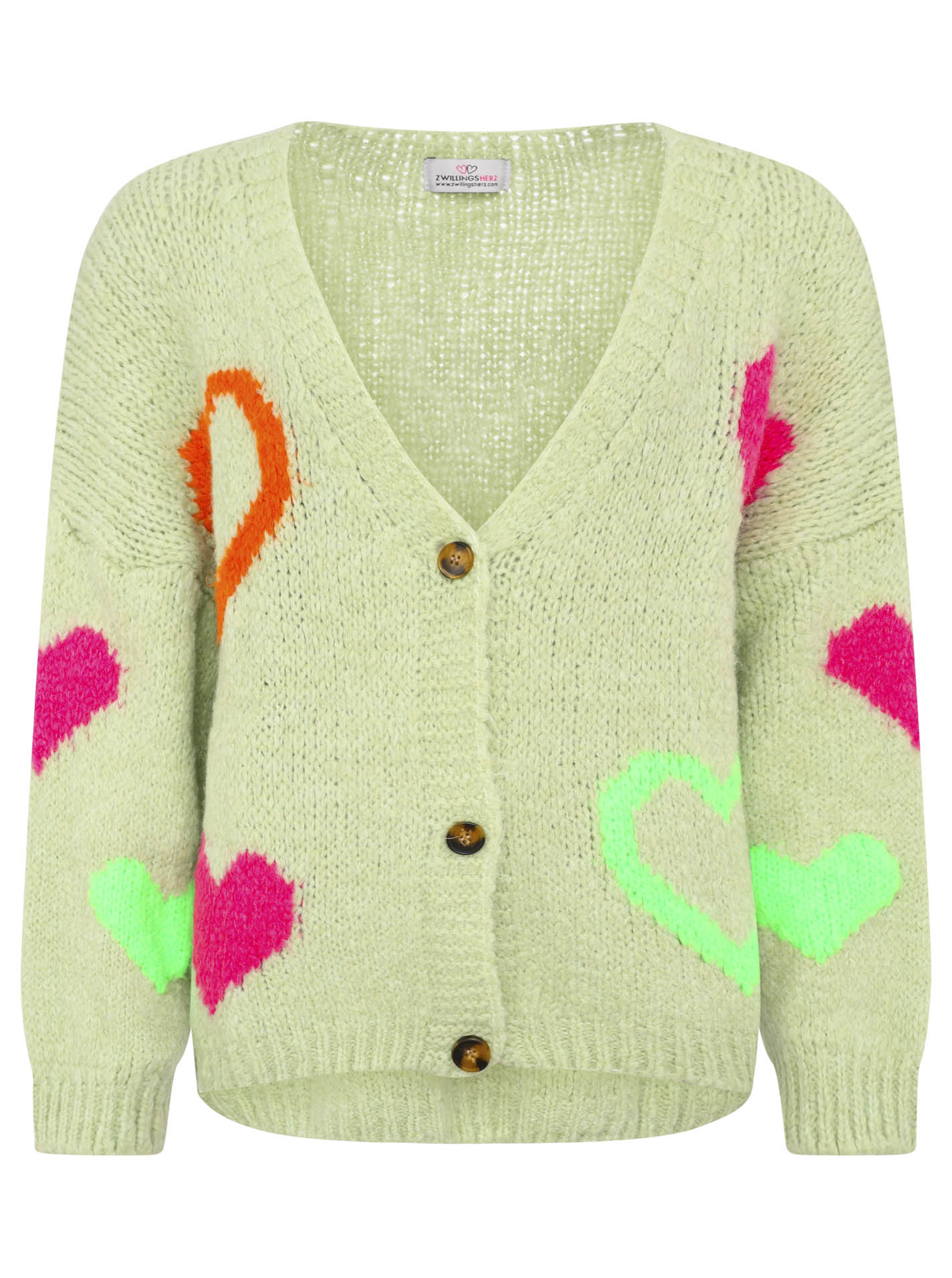 Zwillingsherz Damen Oversize Strick Cardigan "Neon Herzen“