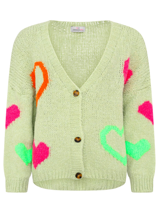 Zwillingsherz Damen Oversize Strick Cardigan "Neon Herzen“