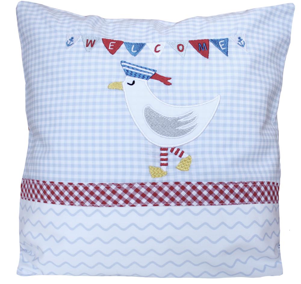 Hansekind Kinder Kissen mit Möwe blau