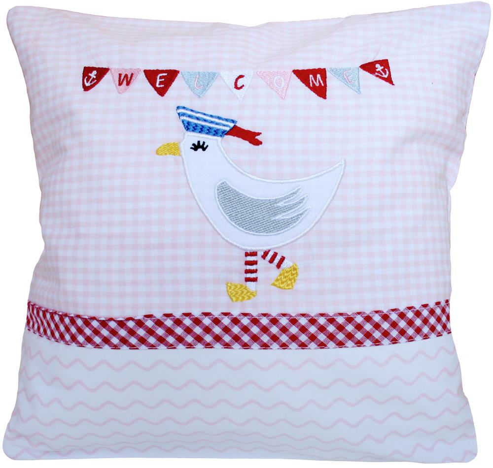 Hansekind Kinder Mädchen Kissen mit Möwe rosa