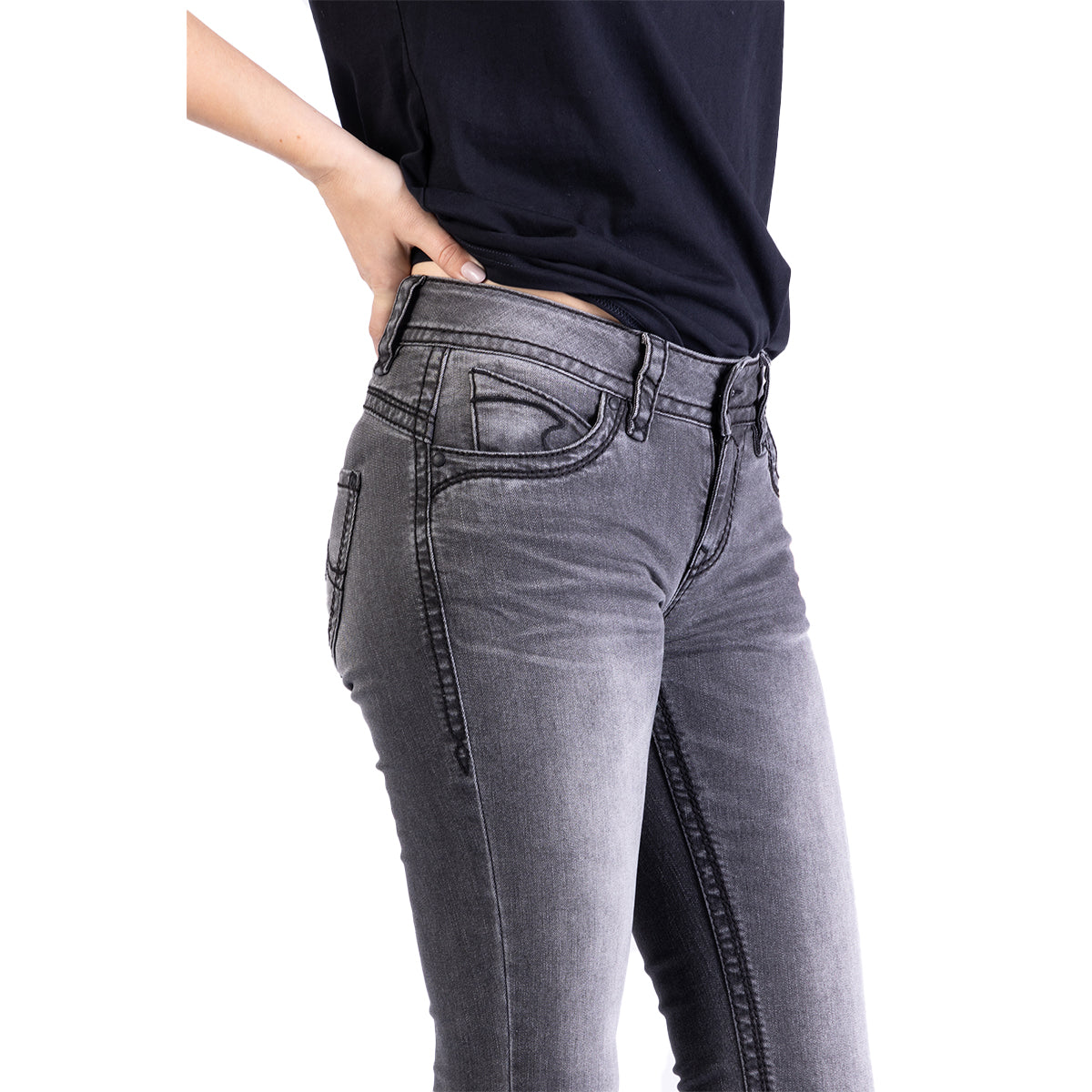 Blue Monkey Damen Jeans Laura Skinny - stone grey denim