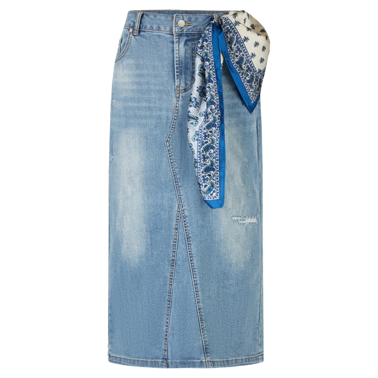 Buena Vista Damen Jeans-Midirock mit Tuchdetail