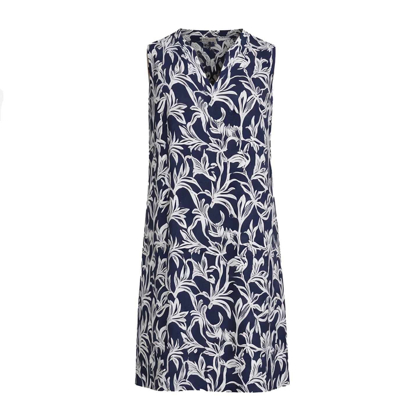 Timezone Damen Kleid Printed Sleeveless Dress – blue leaf aop