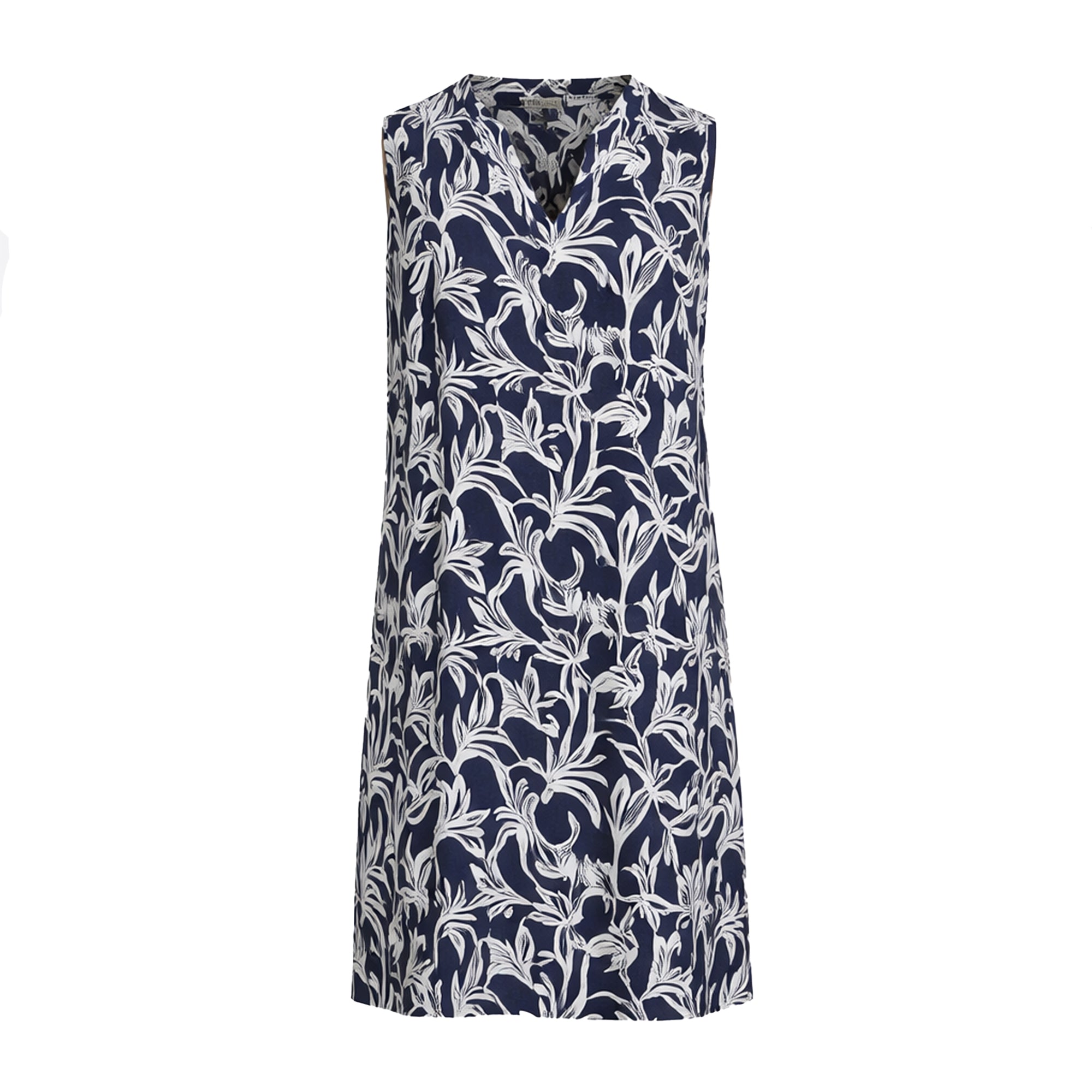 Timezone Damen Kleid Printed Sleeveless Dress – blue leaf aop
