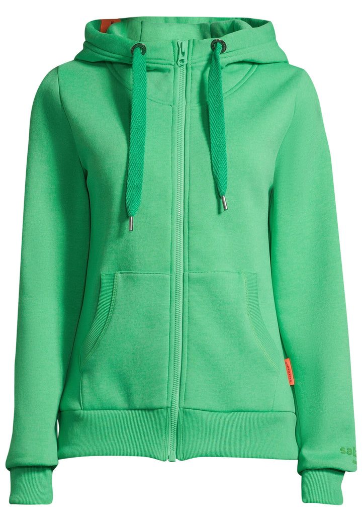 Salzhaut Damen Kapuzen-Sweatjacke Sööte "Kühlungsborn"-Print: white-neon orange