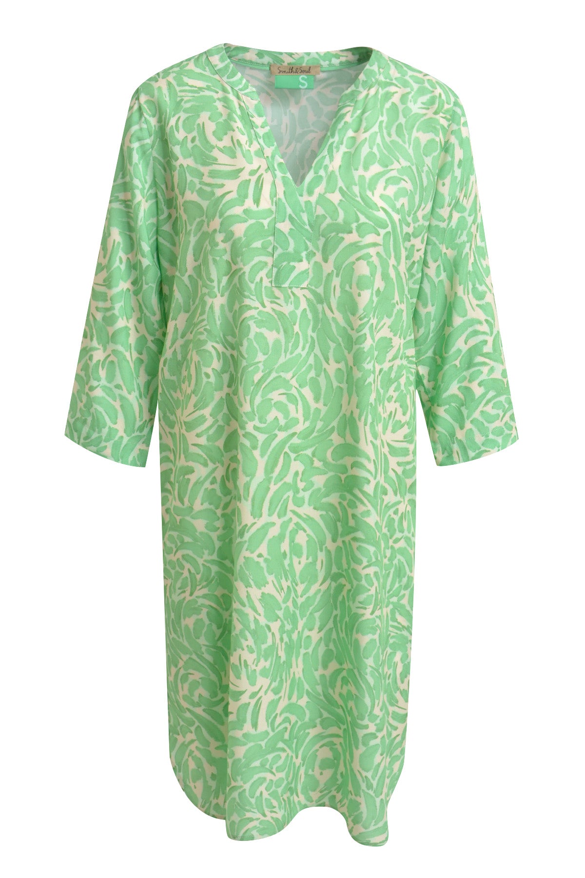 Smith & Soul Damen Kleid Short Straight V-neck -mint print