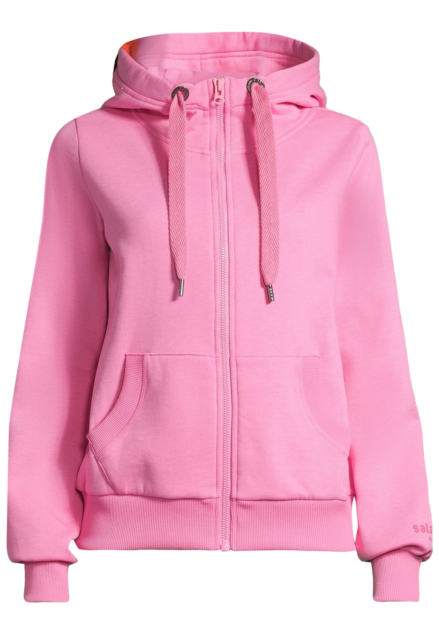 Salzhaut Damen Kapuzen-Sweatjacke Sööte "Kühlungsborn"-Print: white-neon orange