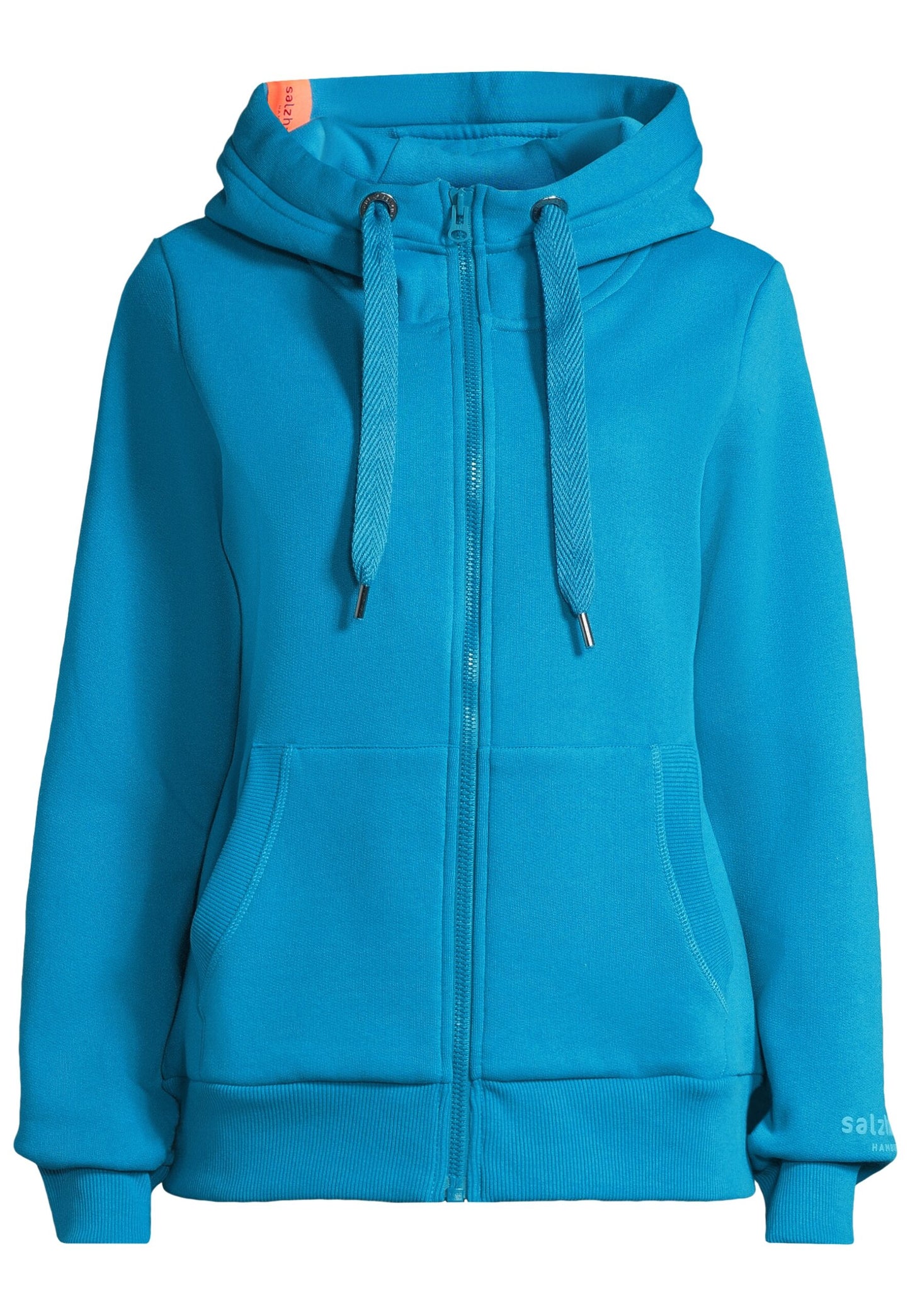 Salzhaut Damen Kapuzen-Sweatjacke Sööte "Kühlungsborn"-Print: white-neon orange