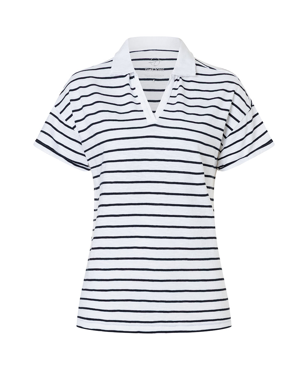 Timezone Damen Poloshirt – white blue stripe