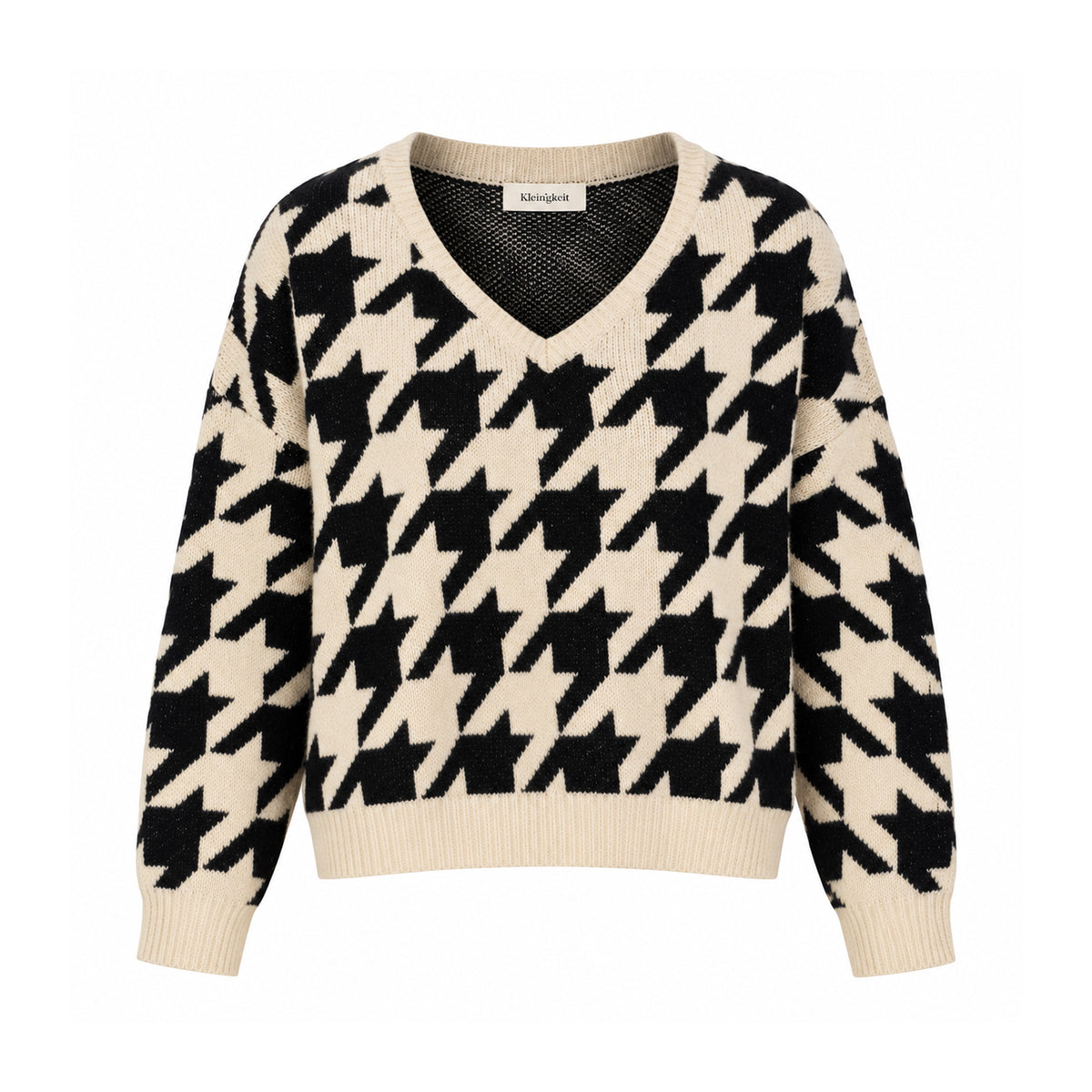 Kleinigkeit Damen Strickpullover Wollma Dreieck Hahnentritt
