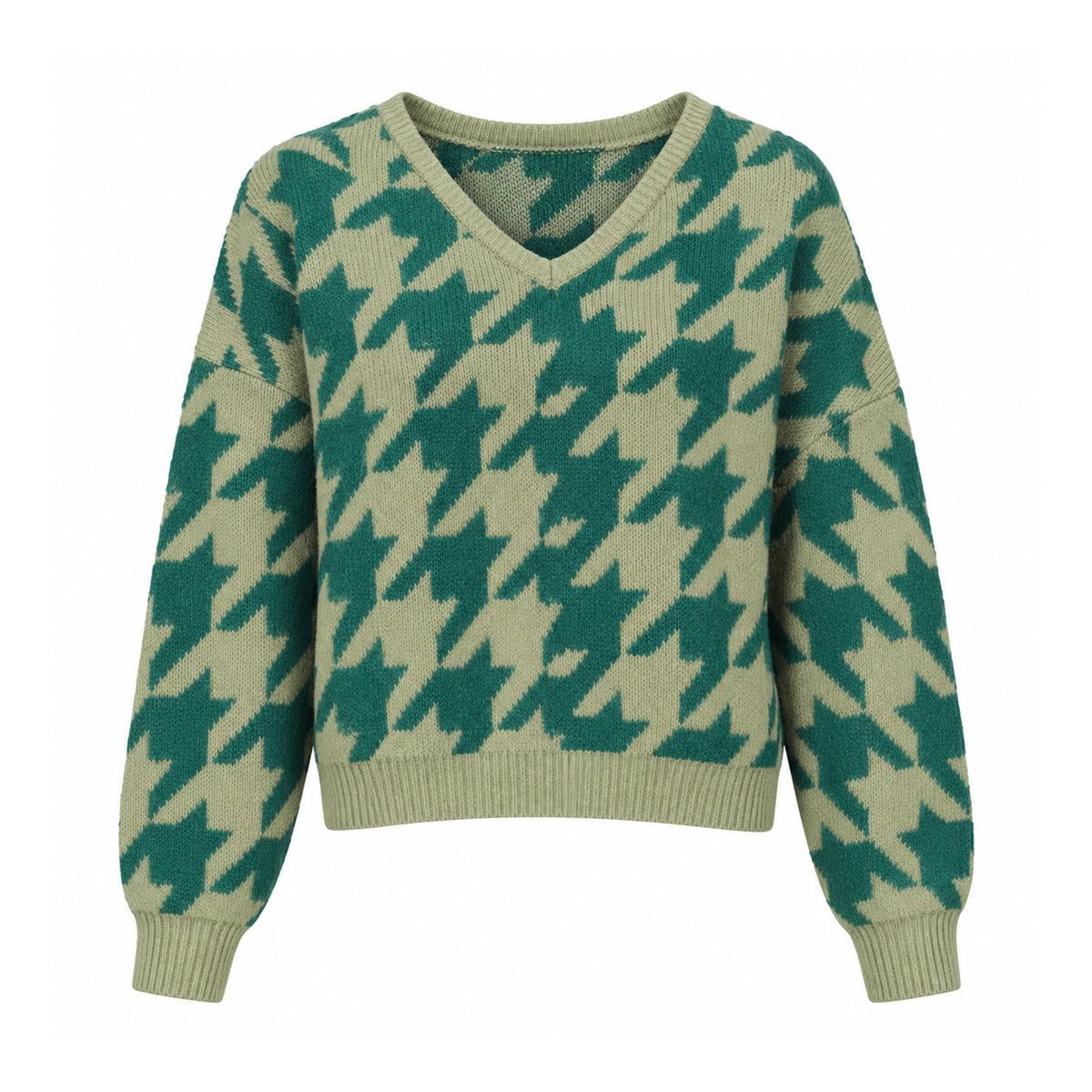 Kleinigkeit Damen Strickpullover Wollma Dreieck Hahnentritt