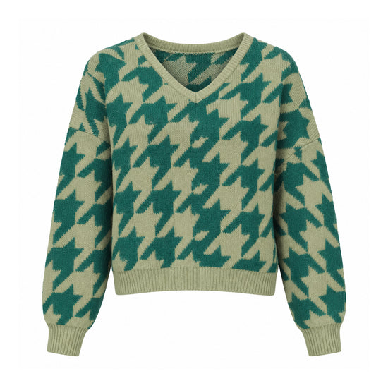 Kleinigkeit Damen Strickpullover Wollma Dreieck Hahnentritt