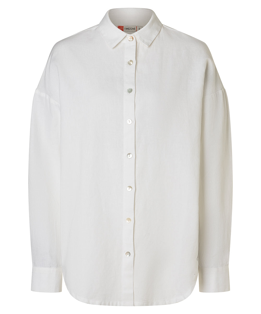 Timezone Damen Bluse linen blend – pure white