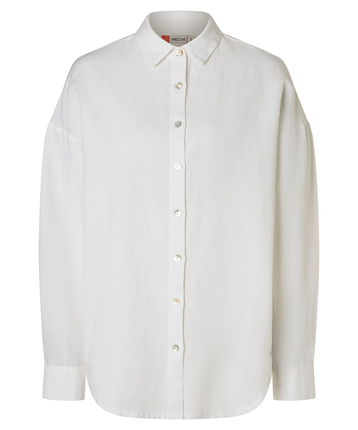 Timezone Damen Bluse linen blend – pure white