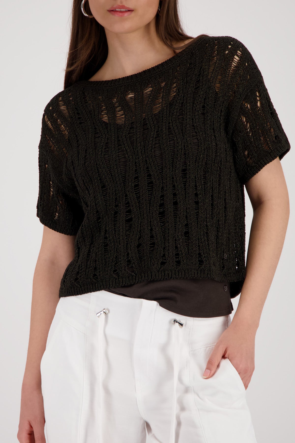 Monari Damen Strickpullover mit Ajour-Struktur