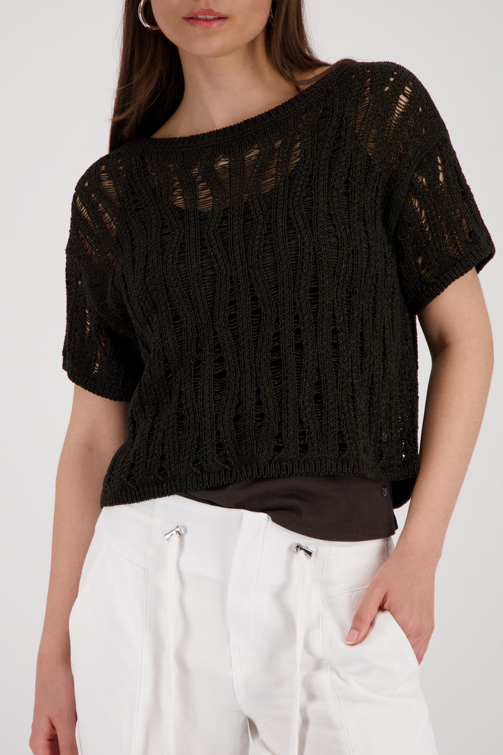 Monari Damen Strickpullover mit Ajour-Struktur