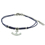 Anker Armband Damen Nylon Blau Silber Größenverstellbar mit Anhänger aus IP-Edelstahl Textil Armbänchen Frauen Schmuck