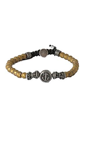 Hafen-Klunker Armband Anker Steuerrad Symbol Hämatit Perlen Gold - Damen Herren Unisex Edelstahl Vintage - Echtsteinarmband mit Gummizug