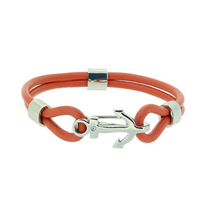 Hafen-Klunker Anker Armband Damen - Leder Segeltau Rot Edelstahl Silber Zirkonia für Frauen - Verschiedene Längen in hochwertiger Geschenkbox