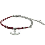 Anker Armband Damen Nylon Rot Silber Größenverstellbar mit Anhänger aus IP-Edelstahl Textil Armbänchen Frauen Schmuck