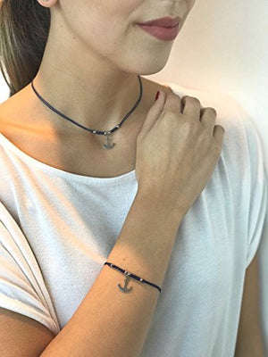 Anker Armband Damen Nylon Blau Silber Größenverstellbar mit Anhänger aus IP-Edelstahl Textil Armbänchen Frauen Schmuck