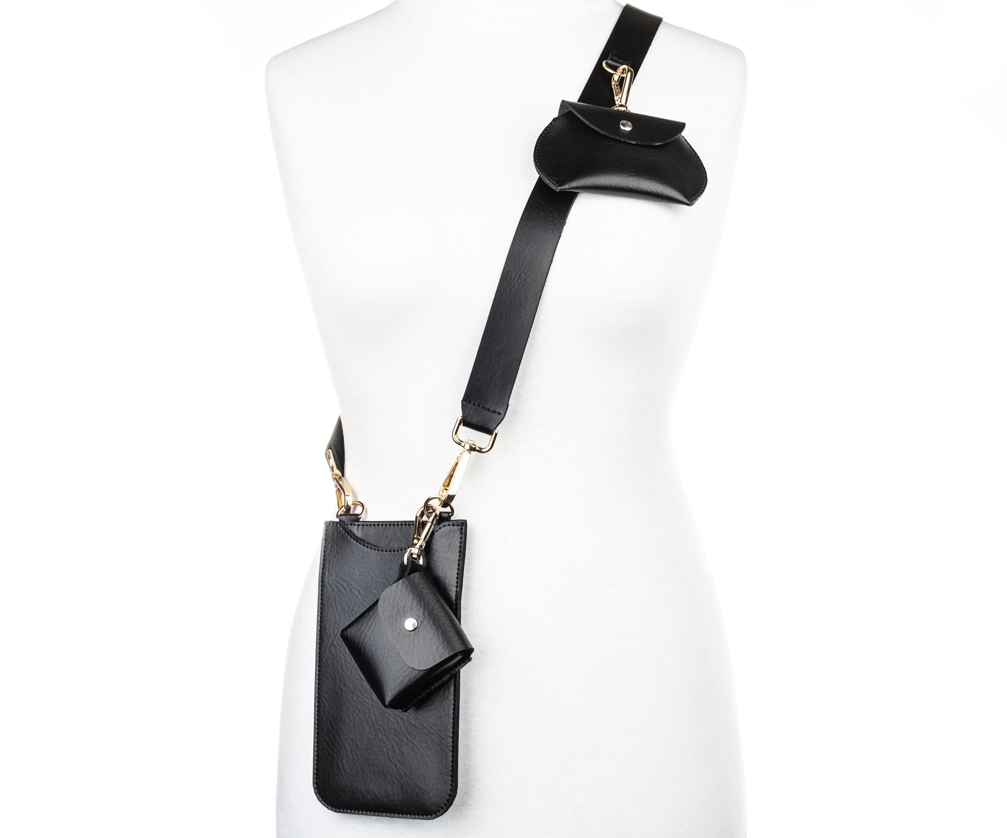 Vanzetti Leder-Handytasche mit kleinen Taschen und Kosmetiktäschchen